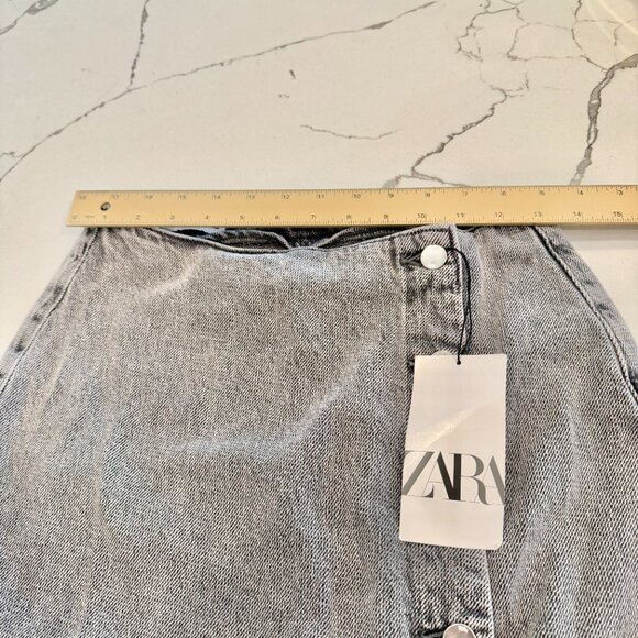 [⭐ PRICE FIRM] ZARA Denim Crossover Midi Skirt in Dark Gray Z1975 SMALL S - Picture 12 of 16